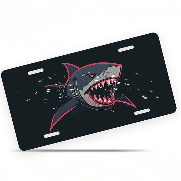 License Plate, Fierce Shark Decorative Front,Personalized Stainless Steel License Plate Cover For Men Women,12.2" X 6.2"