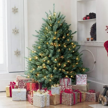 oasiscraft 4.5ft pre-lit christmas tree premium hinged blue spruce artificial christmas tree with 250 clear lights  full xmas tree