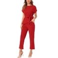 thumbnail image 4 of INSPIRE CHIC Women's 2 Piece Sets Round Neck Short Sleeve Belted Asymmetry Tops Elastic Waist Trousers Set, 4 of 6