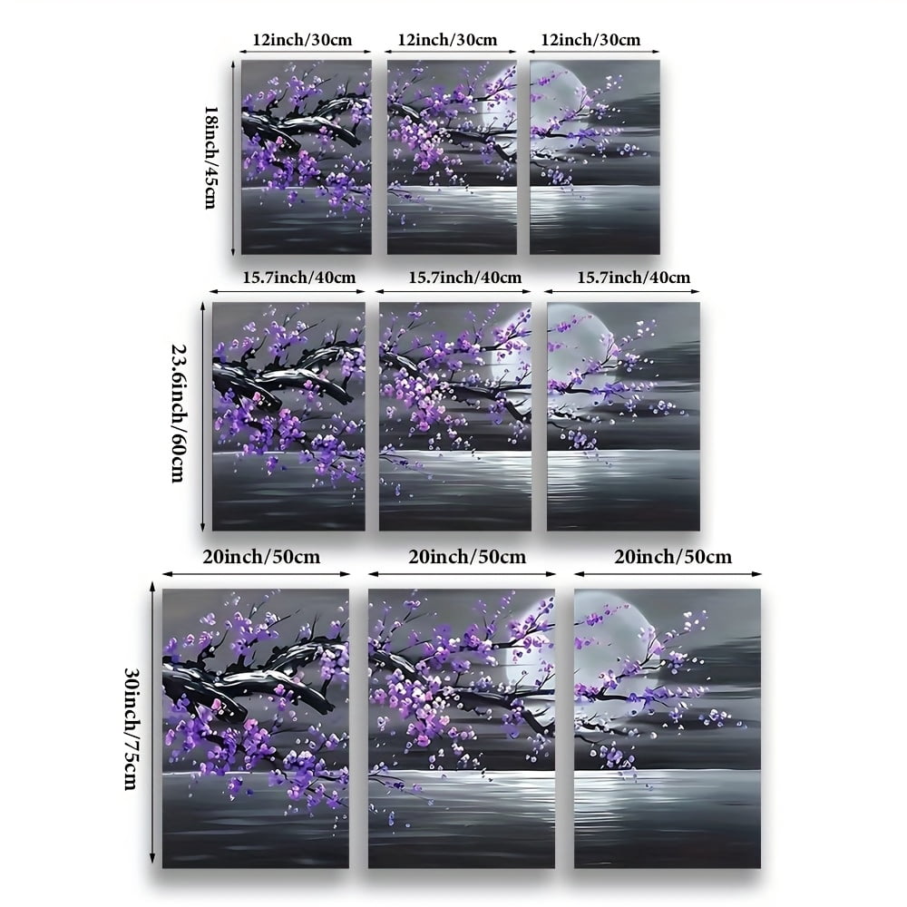 3pcs/set, Canvas Painting--Unframed, a Painting of a Tree with Purple Flowers, Abstract Art, Perfect Birthday,