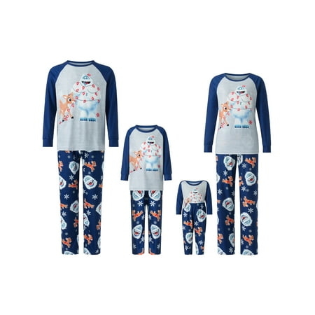 

Peyakidsaa Christmas Family Matching Pajamas Elk Snowman Print Long Sleeve Tops and Casual Pants Sleepwear