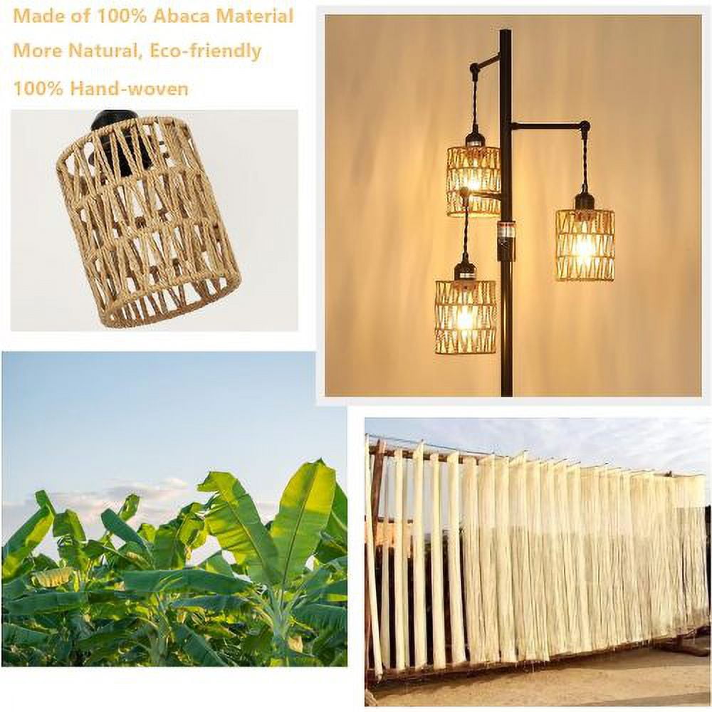 Hi-LIGHTS,65 Inch 3-Lights Boho Dimmable Floor Lamp with Natural Rattan Shade & Reinforced Base(Bulbs Not Included),Farmhouse Tall Floor Lamp for Living Room,Bedroom,Dining room,Office(Black+Brown)