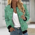 thumbnail image 2 of Bomber Jacket for Women Lightweight Varsity Zip Up Coat Graphic Print Fall Casual Long Sleeve Moto Windbreaker (2XL, Green 03), 2 of 5