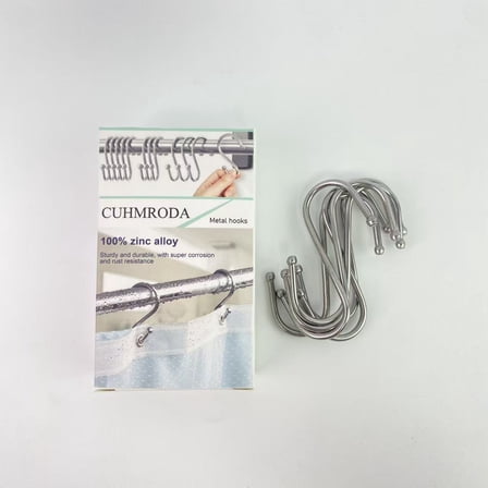 CUHMRODA Metal hooks,Metal Shower Curtain Hooks, Rust Proof Shower Curtain Hooks Rings, Durable S Shaped Hooks Hangers for Shower Curtains, Kitchen Utensils, Clothes, Towels (Chrome)