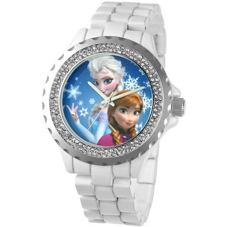 Disney Frozen Anna & Elsa Women's Enamel Spark Watch, White Bracelet