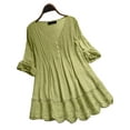 thumbnail image 3 of Enwejyy Womens Cotton Linen Button Solid Color 3/4 Sleeve Lace Stitching Tunic Blouse Tops, 3 of 4