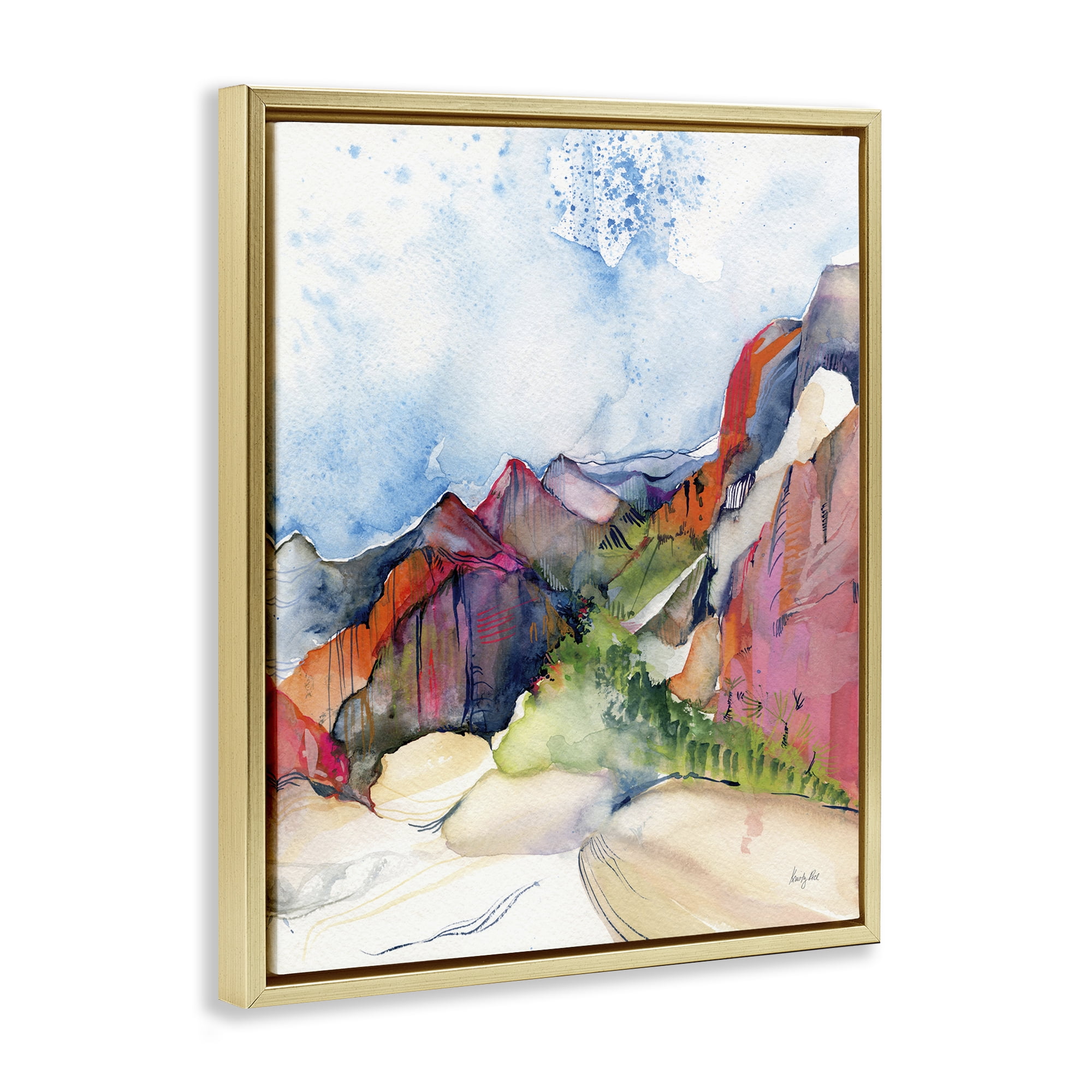 Stupell Industries Desert Days Abstraction Landscape & Nature Painting Gold Floater Framed Canvas Art Print Wall Art, 17 x 21