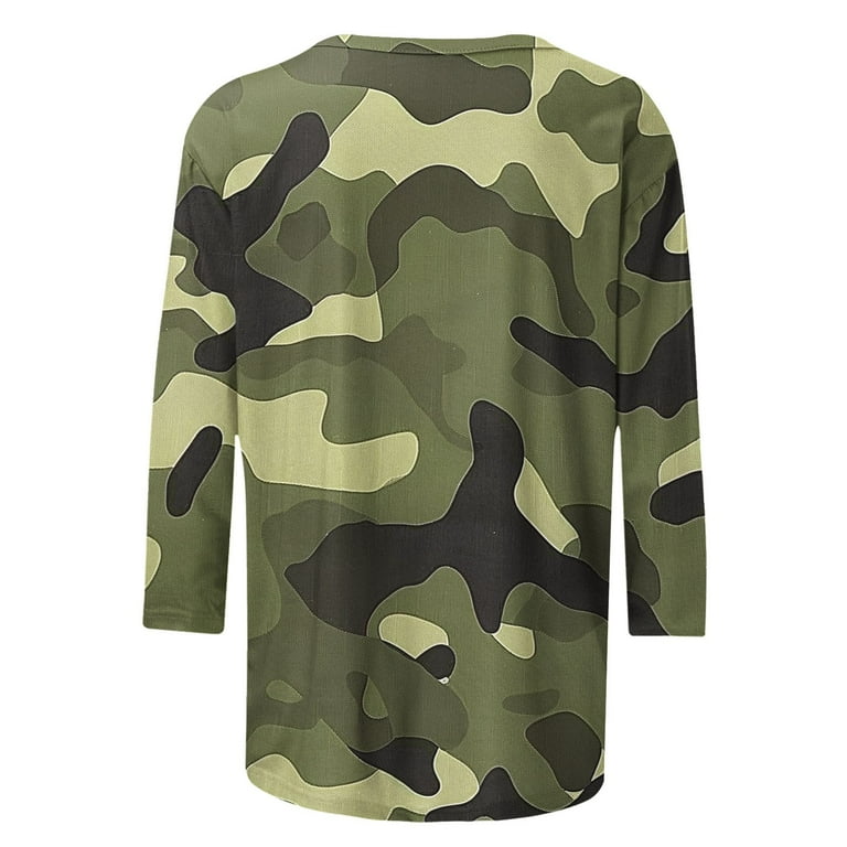 Royisotas 3/4 Sleeve Women's Tops Camo Summer Casual Army Green