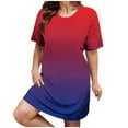thumbnail image 2 of Fnooota Women's Plus Size Dresses, Gradient Short Sleeve Summer Loose Midi Dresses Red Size XL-5XL, 2 of 7