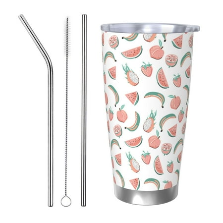 

Bingfone Fruit for 20 Oz Stainless Steel Travel Mug Double Wall Water Coffee Cup for Home Office Outdoor Works Great for Ice Drinks and Hot Beverage-Straw Three-piece Set