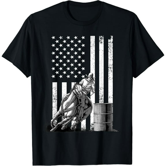 Cool Barrel Racing For Men Women Barrel Racer Rodeo US Flag T-Shirt