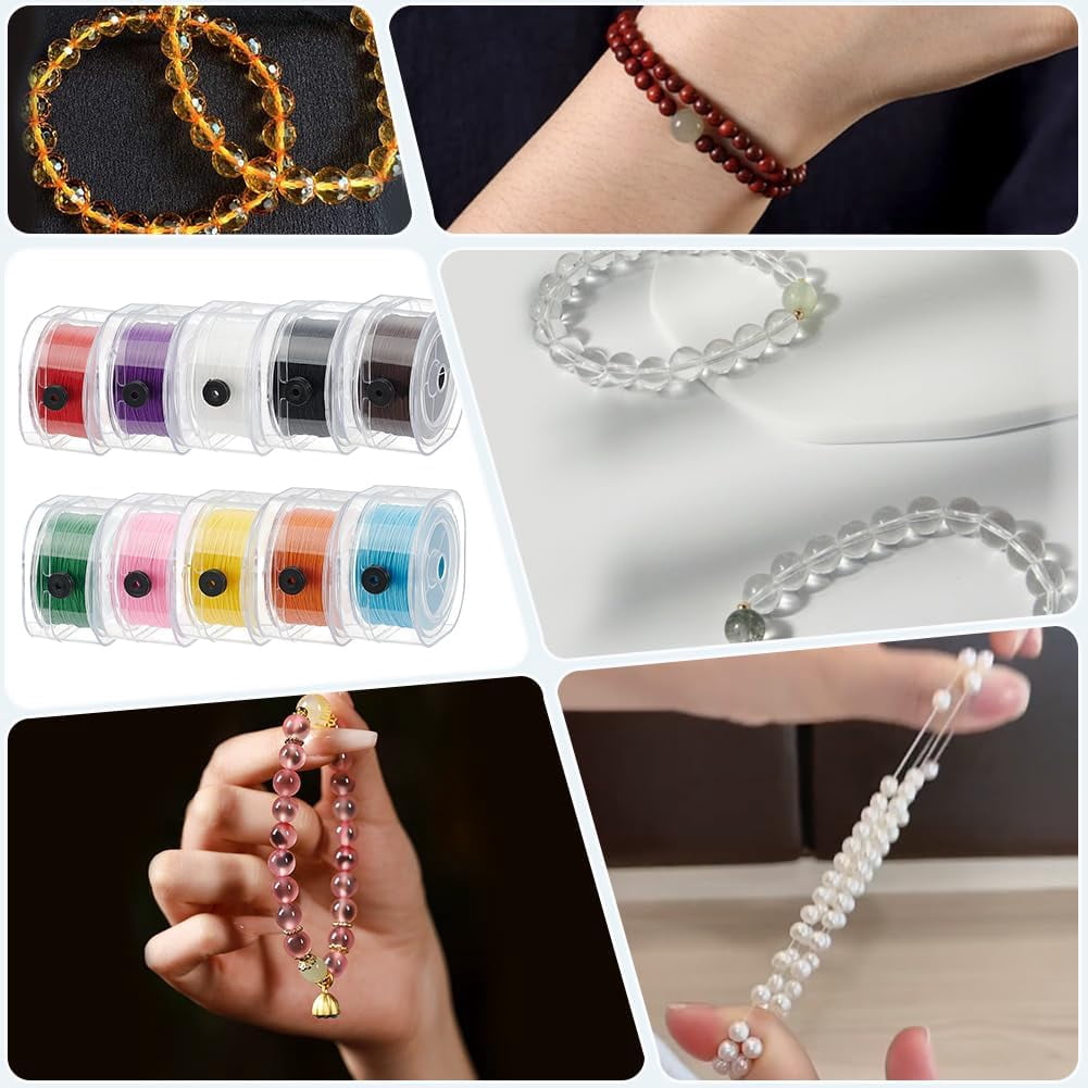 PH 1000 Yards 0.8mm Stretchy Bracelet Strings 10 Colors Elastic String Thread Jewelry Thread Beads Cord String with Organizing Cases for Jewelry Making Beading and Crafts 10 Rolls colorful