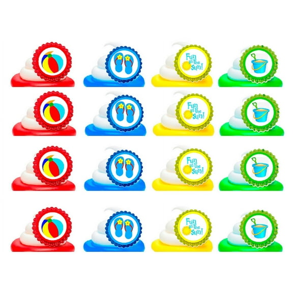 Beach Pool Summer FlipFlop Easy Toppers Cupcake Decoration Rings -24pk