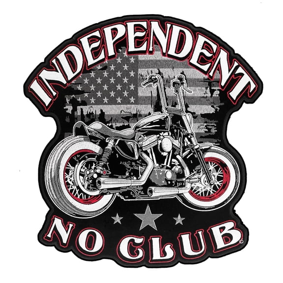 Independent No Club American Flag Biker Patch, Large Size