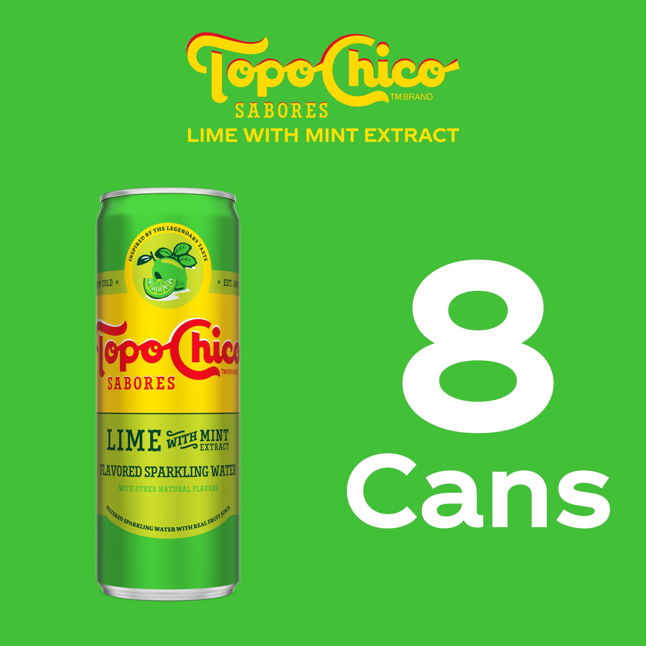 Topo Chico Sabores Lime with Mint Extract Flavored Sparkling Water Cans, 12 fl oz, 8 Pack