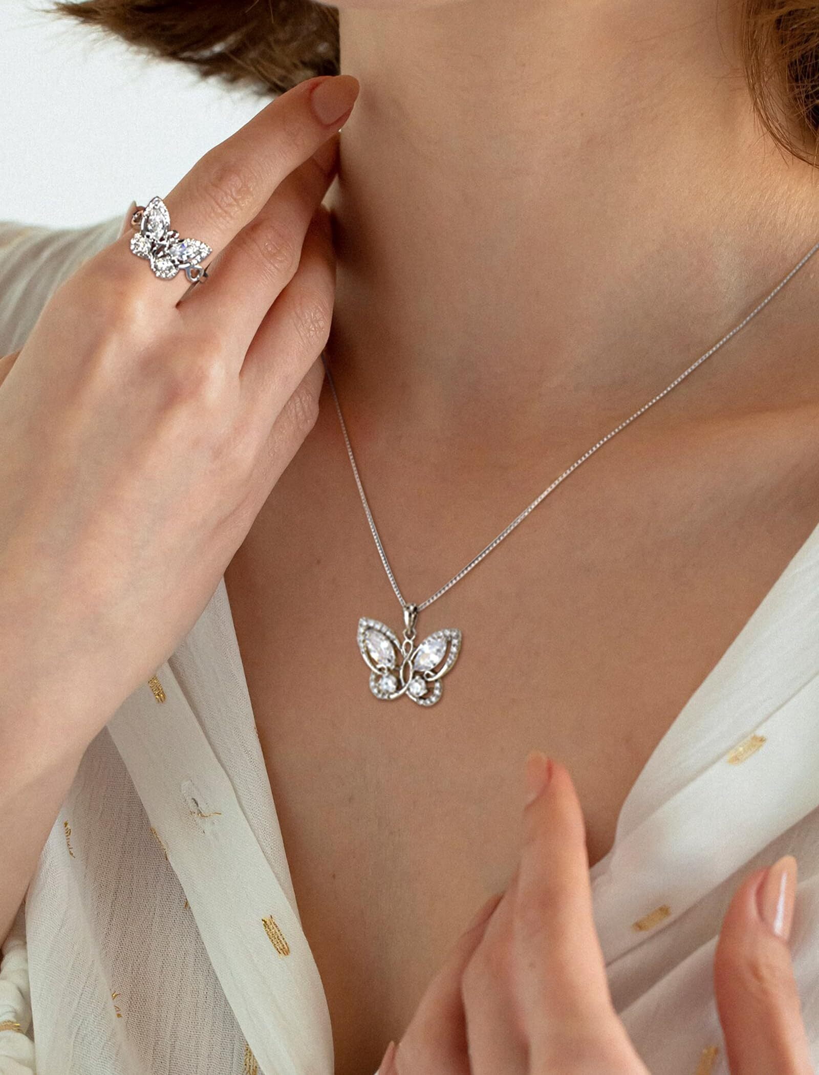 Starchenie Butterfly Pendant Necklace Women 925 Sterling Silver April Birthstone Cubic Zirconia Butterfly Jewelry Gifts