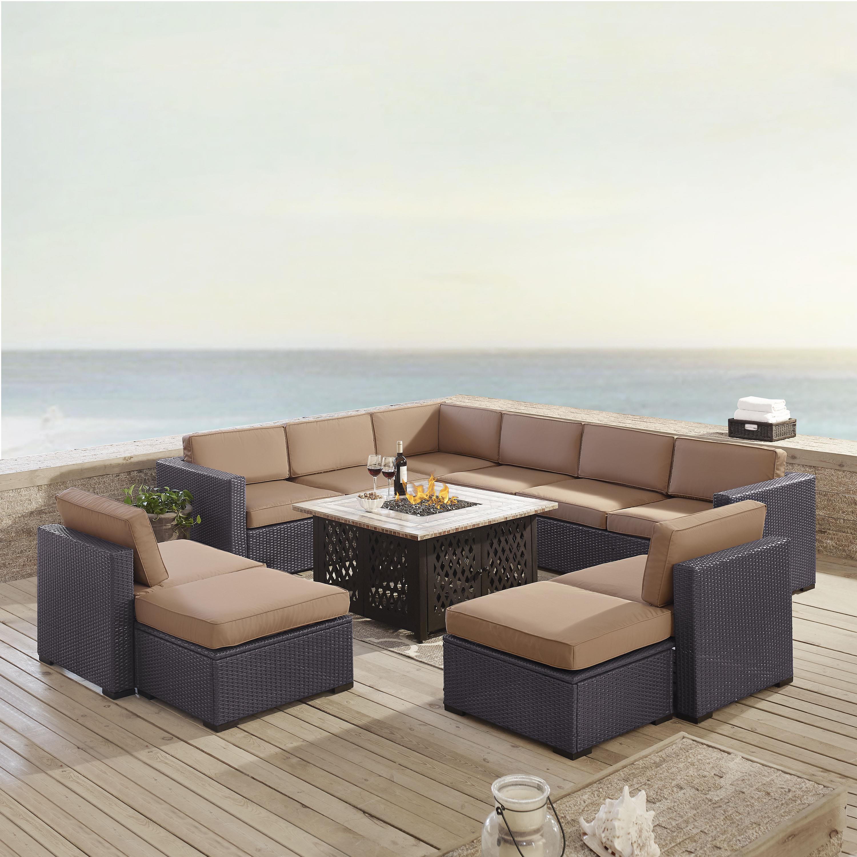 Crosley Furniture Biscayne 8 Piece Fabric Patio Fire Pit Sectional Set in Mocha - image 4 of 4
