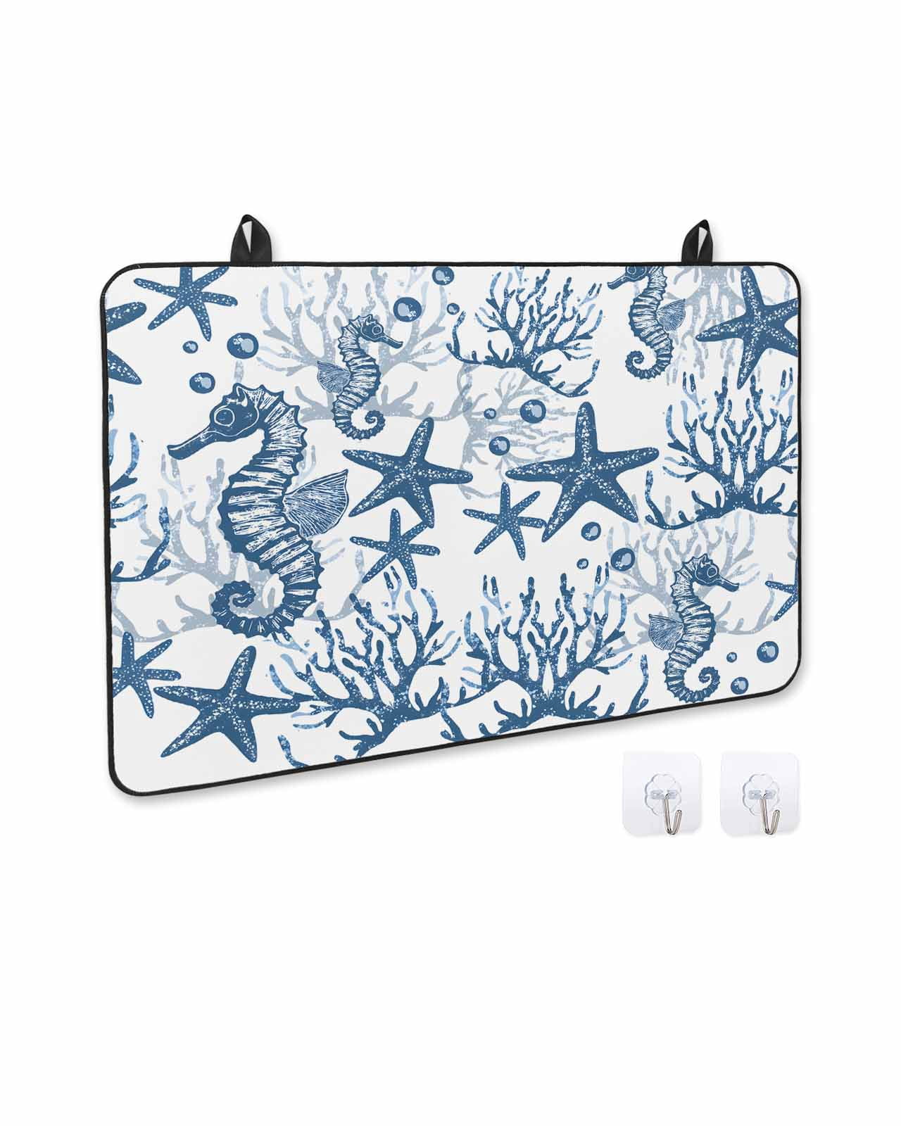 nqOlkjepod Large Induction Cooktop Protector Mat 24"x21", Coastal Blue Stove Top Covers for Electric Stove, Ocean Seahorse Starfish Coral Sea Stove Burner Cover Mats, Glass Top Stove Cover