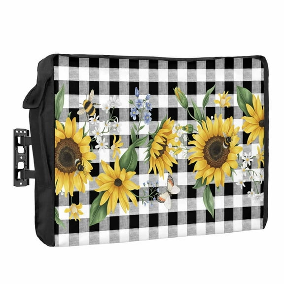 Outdoor TV Cover 70 to 75 Inches, Sunflower Butterfly Bee Flower Farm Black White Plaid Waterproof and Weatherproof TV Cover with Remote Control Pocket, Flat Screen TV Cover Protector for Outside TV