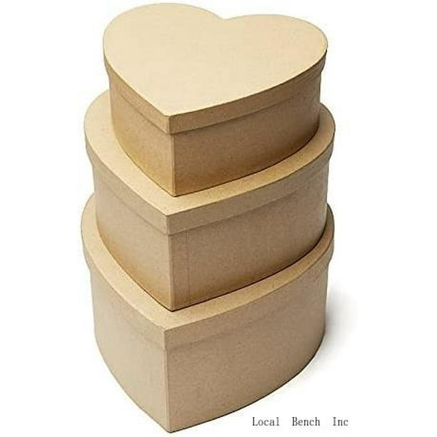 Handcrafted Paper Mache Heart Shaped Box Set 3 Premade Papier Mache