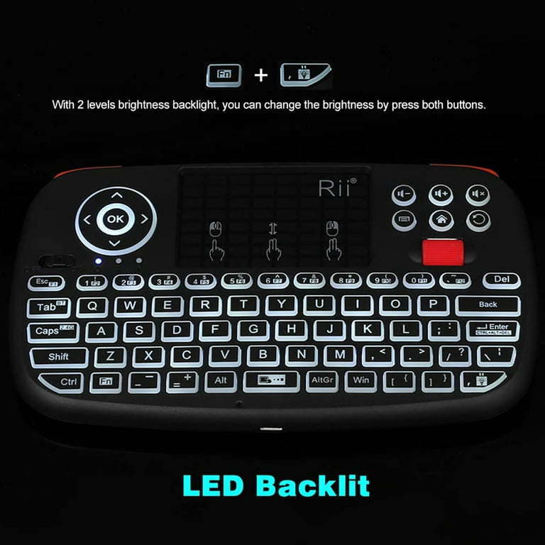 Rii i4 Mini Bluetooth Keyboard with Touchpad, Blacklit Portable