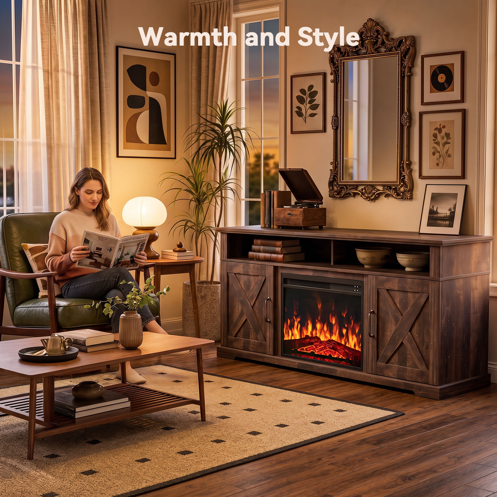 CHITOOMA Electric Fireplace TV Stand for TVs up to 75" photo 4