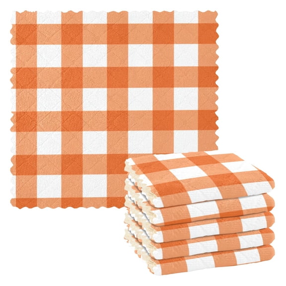 Orange and White Checkerboard Pattern Plaids Dish Cloths Dish Towels Cleaning Cloths Quick Drying Reusable 11" x 11" Set of 6