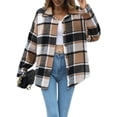 thumbnail image 2 of Women'S Flannel Plaid Shacket Fall Outfits Long Sleeve Button Down Shirts Jacket Coats with Side Pockets Khaki S, 2 of 9
