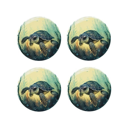 

Fuzoiu Watercolor Turtle3 Print Leather Coasters Set Drink Coasters Set of 4 for Tabletop Protection Durable PVC Coasters Home Décor and Housewarming Gift-Round Shape