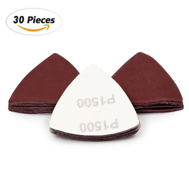 SPEEDWOX 30 Pcs Hook and Loop Triangle Sandpaper 1500 Grit 80mm 3-1/8 Inches for Oscillating Multi Tool Detail Sander Sanding Discs Triangle Sanding Pads