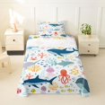 thumbnail image 2 of Manfei Cartoon Sea Shark Twin Sheets, Undersea Animal Bedding, White Blue, 3-Piece, 1 Flat Sheet, 1 Fitted Sheet and 1 Pillowcase, 2 of 6