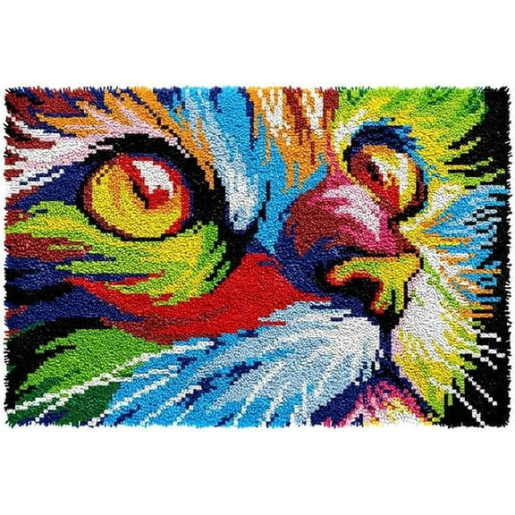 DIY Craft Latch Hook Rug Latch Hook Kits,Latch Hook Dog Rug Making Kit for Adults and Kids, Color Cat Lactch Hook Rug Making Needlework Kits for Beginners 50×38cm/20*15in