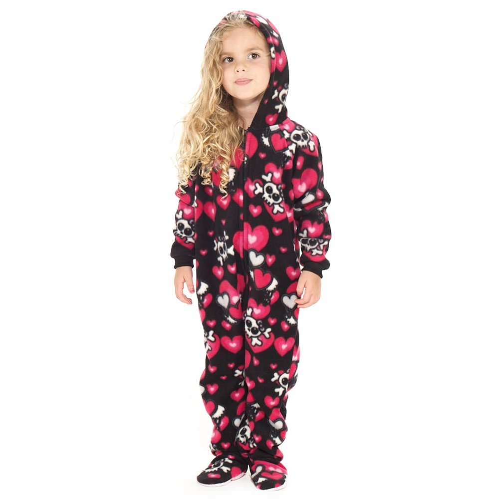 Footed Pajamas Footed Pajamas Hearts n Skulls Toddler Hoodie Fleece