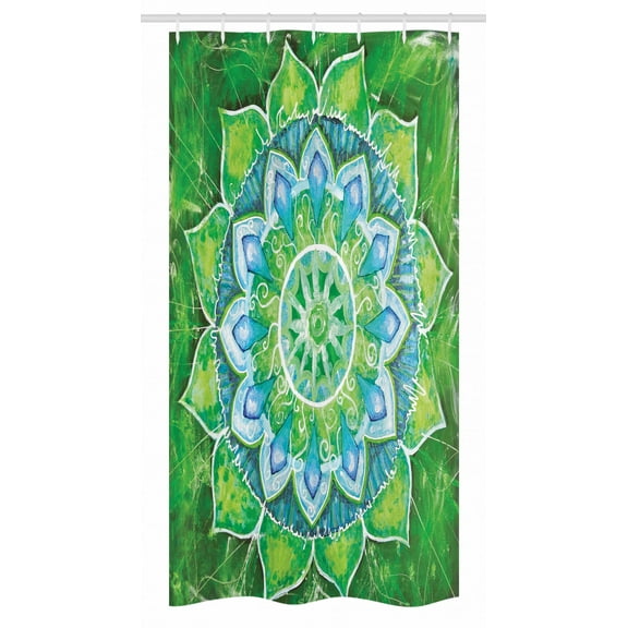 Mandala Stall Shower Curtain, Grand Mandala with Leaf Forms Symbol of Nature and Zen Theme Green Boho Style Print, Fabric Bathroom Set with Hooks, 36W X 72L Inches Long, Green Blue, by Ambesonne