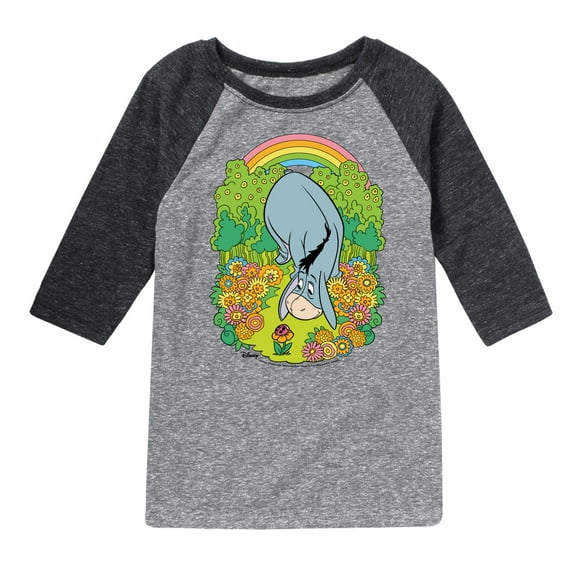 Winnie the Pooh - Eeyore Grazing Through Flowers - Rainbow - Toddler And Youth Raglan Graphic T-Shirt