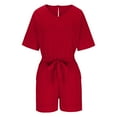 thumbnail image 6 of Usmixi Jumpsuits for Women Dressy Casual Knitted Elastic Waist Belt Short Jumpsuits Overalls with Pocket Summer V-Neck Short Sleeve Solid Mini Formal Rompers Red m, 6 of 7