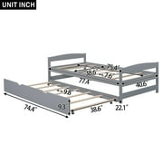 EUROCO Twin Size Platform Bed Frame with Trundle, Low Profile Easy Assembly Daybed for Kids Teens Bedroom, Gray