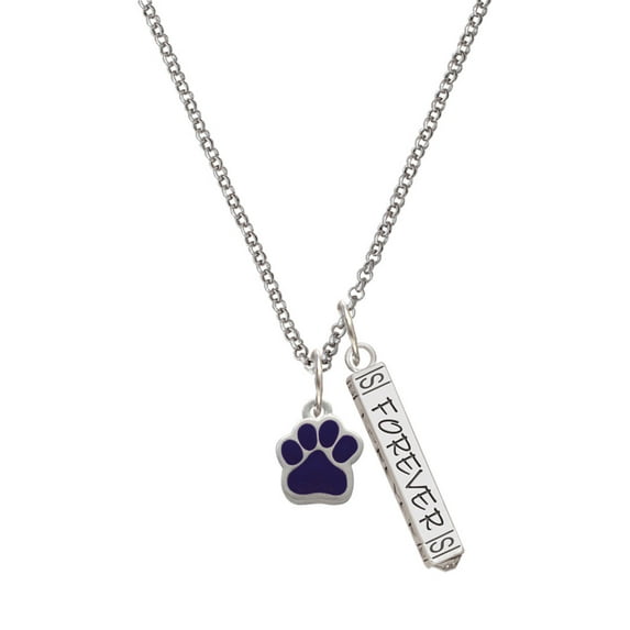 Delight Jewelry Silvertone Small Purple Paw Silvertone Forever Bar Charm Necklace, 23"