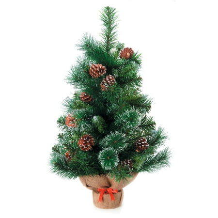 Mini Decorated Christmas Tree: Glittered Pine with Burlap Base, 18