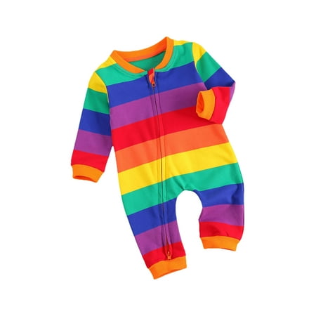 

Toddler Infant Newborn Stripped Romper Infant Casual Style Long Sleeve Round Neck Zipper Closure Jumpsuit Multicolor for 0-2years