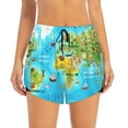 thumbnail image 2 of KLL World Map With Animals Landmarks Pattern Shorts Women,Athletic Shorts High Waisted Running Shorts Pocket Sporty Short Gym Elastic Workout Shorts-Medium, 2 of 7