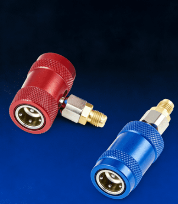 ABPETE  R1234yf Quick Couplers Set, R1234yf Adapter Tool Kit with Self-Sealing & Puncture Can Tap, High & Low R1234yf Couplers Set with Valve Core Remover for 1/4" & 1/2" HVAC Charging Hoses