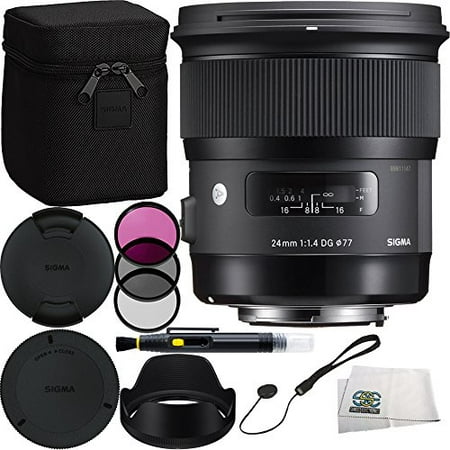 Sigma 24mm f/1.4 DG HSM Art Lens for Nikon F Bundle Includes Manufacturer Accessories + 3PC Filter Kit + Lens Cleaning (Best 24mm Prime Lens)