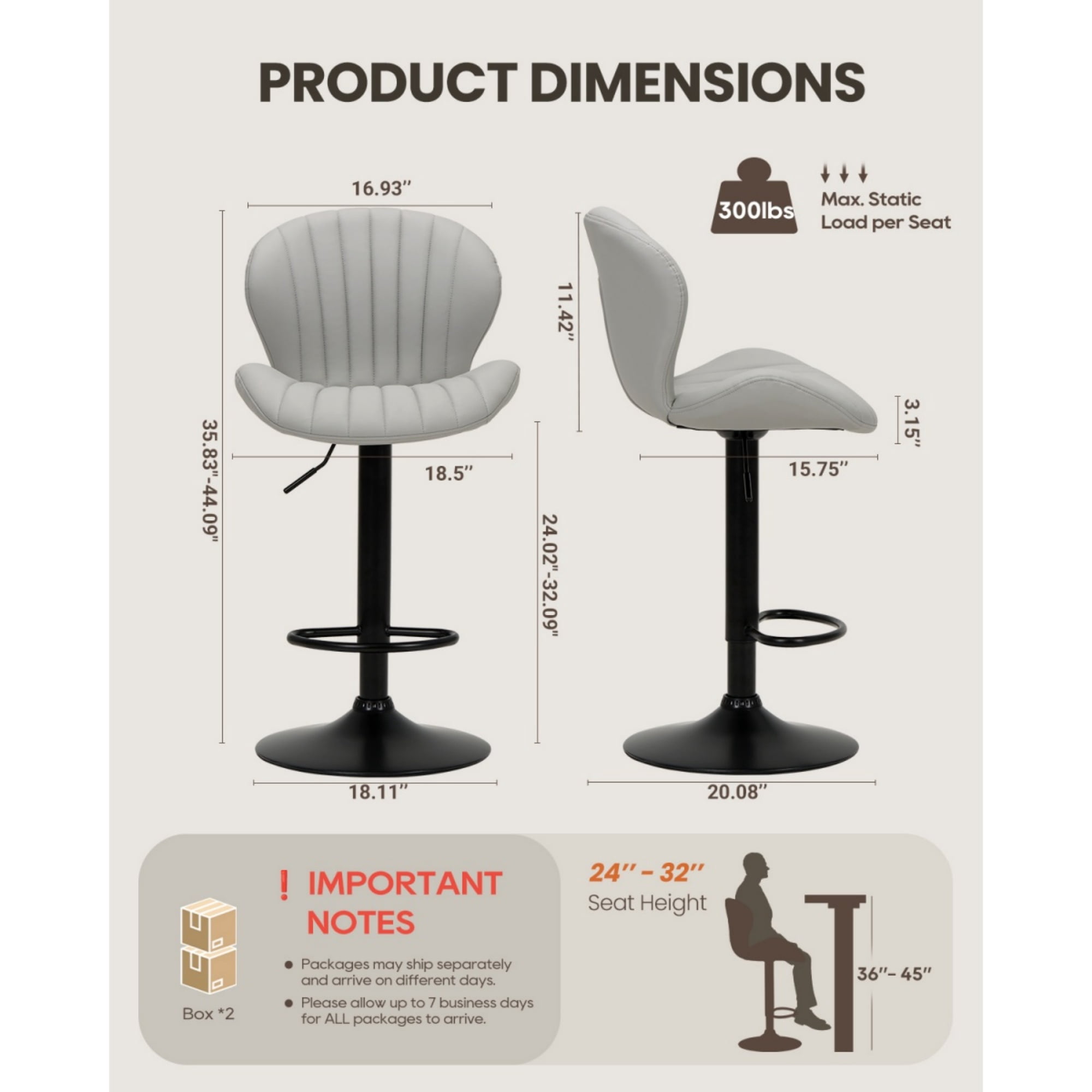 EOP Swivel Bar Stools Set of 4, Modern Upholstered Adjustable Height Counter Stools with Footrest, Faux Leather Upholstered BarStools with Metal Frame, Bar Chairs with Backrest, Gray