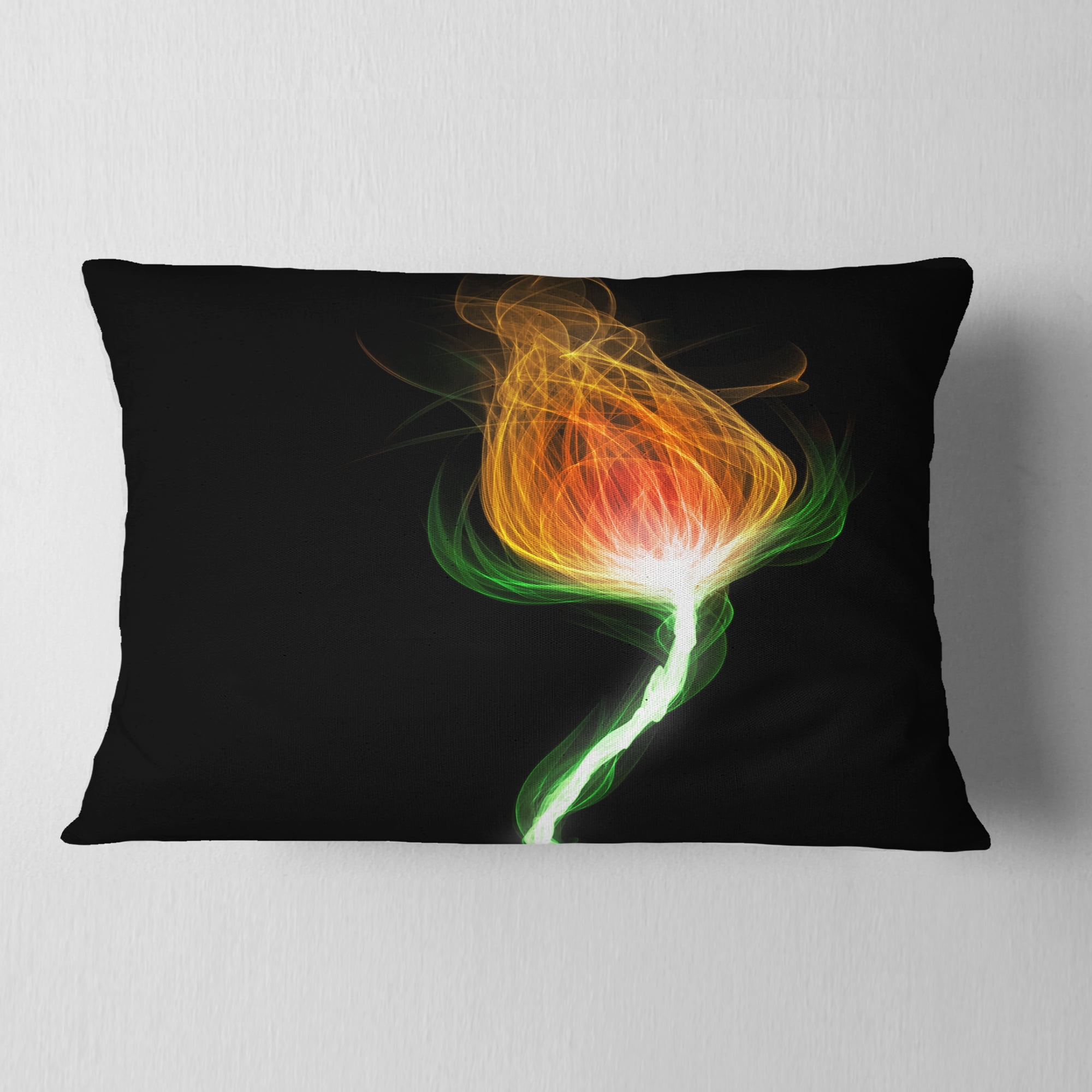 Designart Fiery Fractal Flower with Stem - Floral Throw Pillow - 12x20