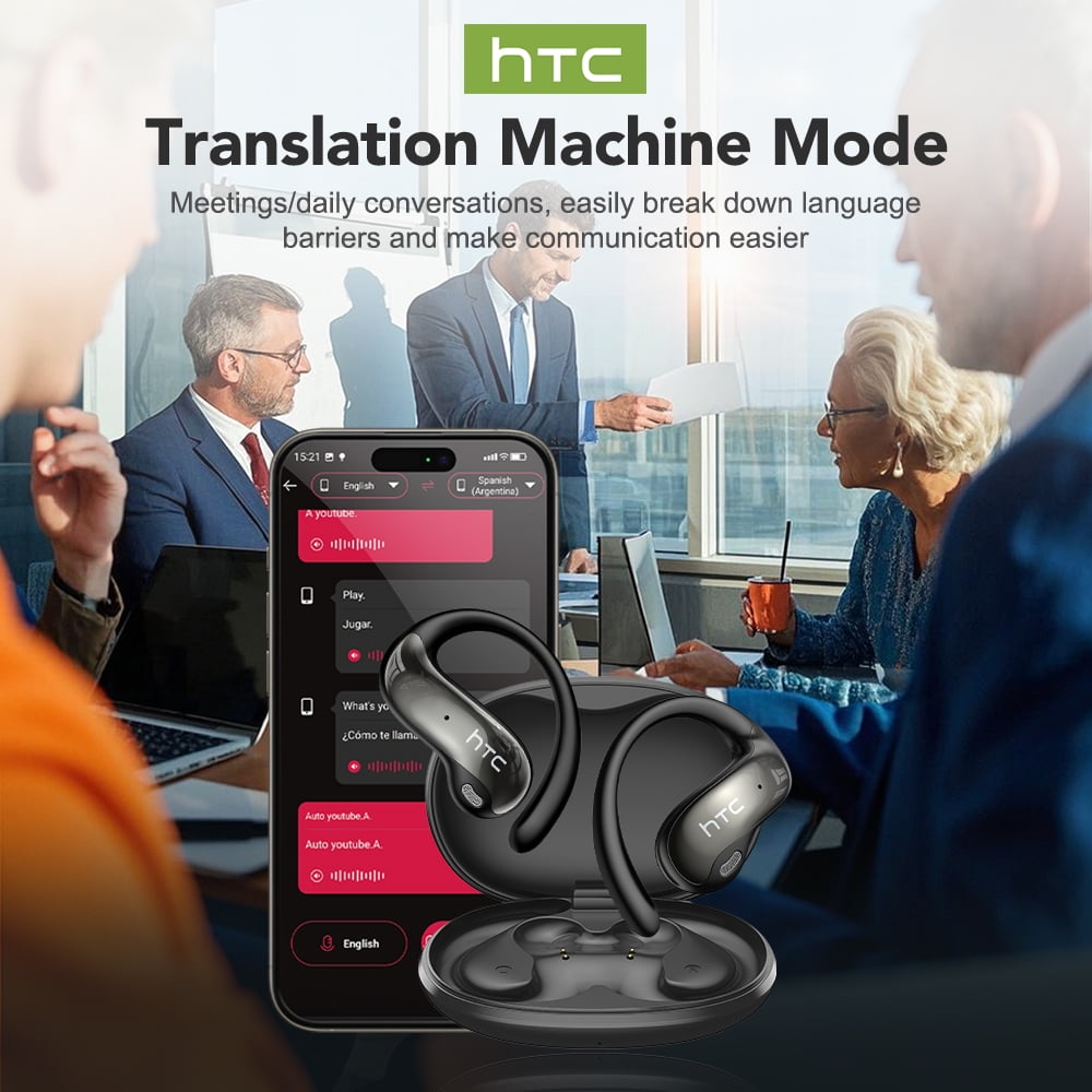 HTC NE19 Bluetooth Headphones Support 150 Language Translator Earbuds with LED Touchscree Open Ear Earbuds