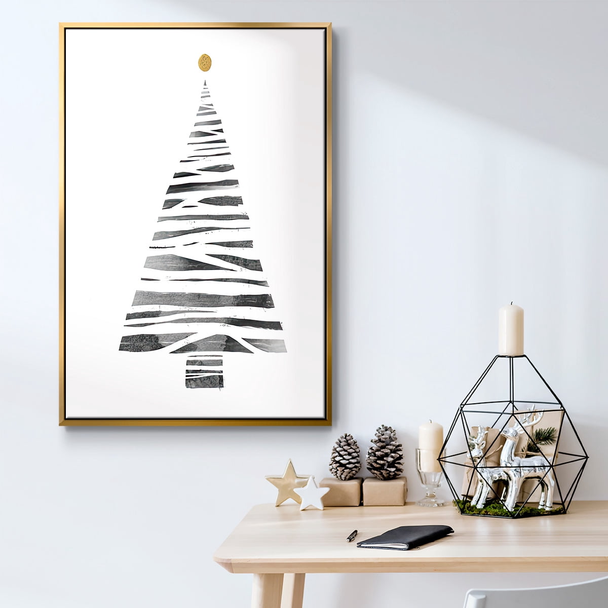 Christmas Tree I - Framed Gallery Wrapped Holiday Canvas - 17 x 25 - Gold Frame