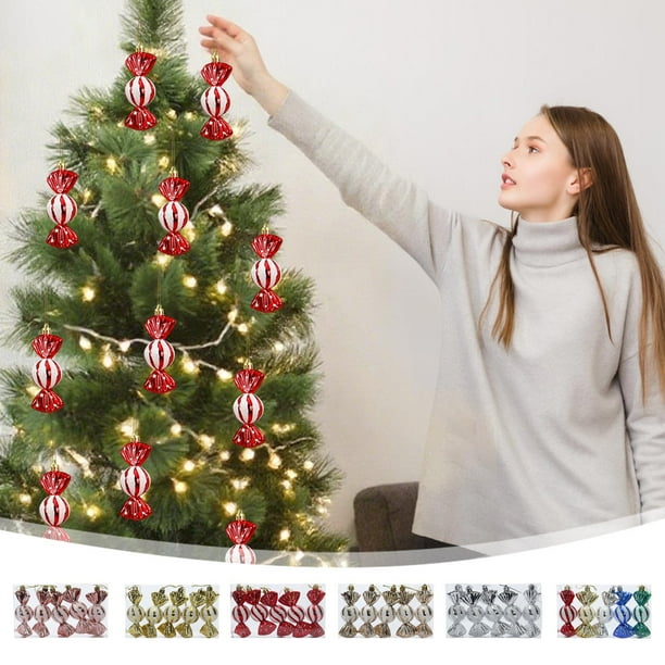 Set de adornos de caramelos navideños | Decoraciones de árbol de Navidad brillantes y electrochapadas – Plástico multicolor, 4,33 pulgadas, acabado vidrioso, reutilizable, accesorios festivos para