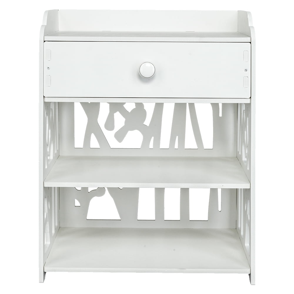 Private Jungle 3 Tier Wooden Bed Side End Table Nightstand Bedroom with Drawer and Storage Shelves,White Private Jungle 3 Tier Wooden Bed Side End Table Nightstand Bedroom with Drawer and Storage Shelves,White