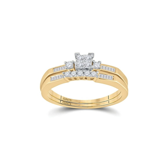 Diamond Princess 10kt Yellow Gold Princess Diamond Bridal Wedding Ring Band Set 1/3 Cttw